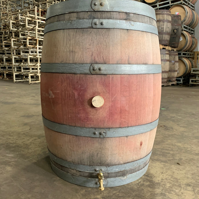 60g Silver Oak Cellars Wine Rain Barrel w/brass spigot, Teflon tape & wood bung. Heavy duty 110-115+ lb barrels that have 6/8 galvanized steel bands.
