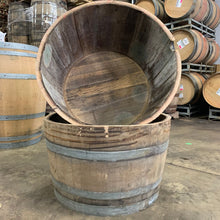 Load image into Gallery viewer, Sale 60g 1/2 Wine Barrel Planters. Be the envy of your neighborhood w barrels from La Crema winery! Perfect for flowers, herbs, annuals &amp; perennials.