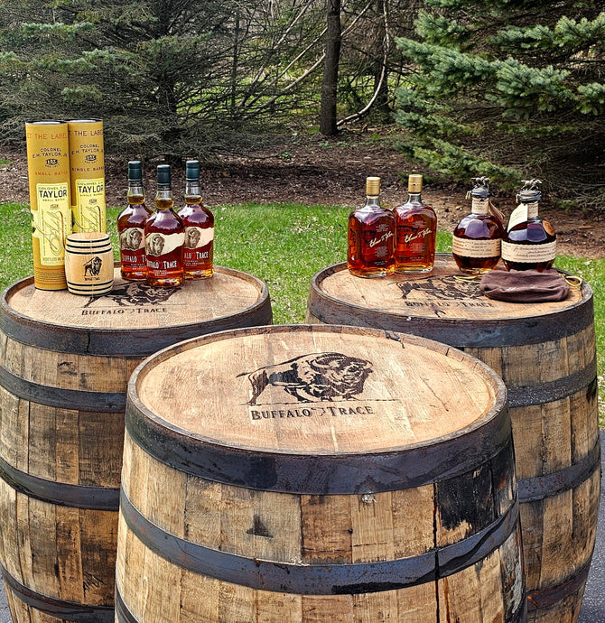 Rare 53g Buffalo Trace Bourbon Barrels with laser engraved heads display quality. Nice clean flat logo heads