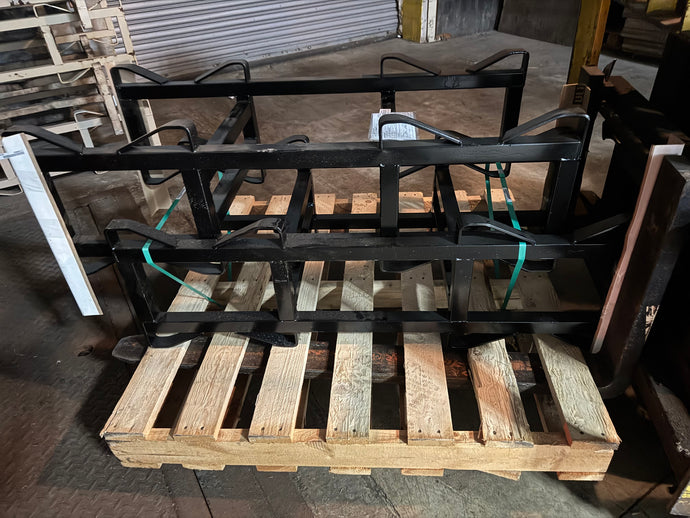 Sale 25 & 30 gallon 2 Barrel Rack 7 in 2 bars Refurbished (Like New) Sand blasted & Powder coated black & very nice. Also holds  53/59g barrels. Forklift & pallet jack able.