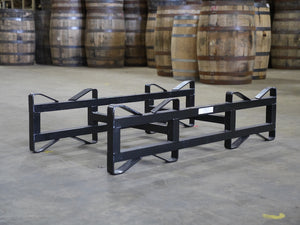 7 in 2 bars Refurbished (Like New) 15 & 20 gallon 2 Barrel Rack, Sand blasted & Powder coated black & very nice. Also holds 25/30g & 53g barrels. Forklift & pallet jack able.