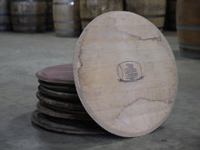 Load image into Gallery viewer, Logo Red Wine Barrel Head 22-23 in diameter, 1+ in thick. Various cooper and winery  stamps and wineries